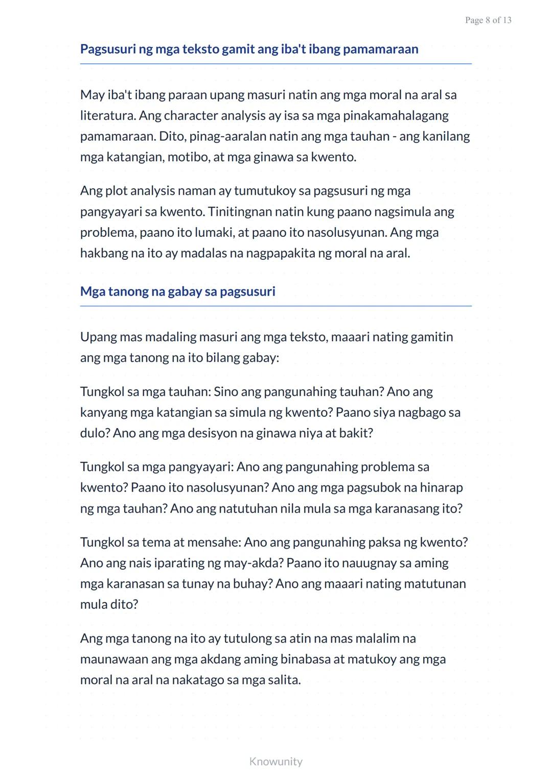 # Pagsusuri ng mga Aral sa Piling Akdang Pampanitikan

Pag-aaral kung paano hanapin at unawain ang mga moral na aral sa literatura

## Mga L