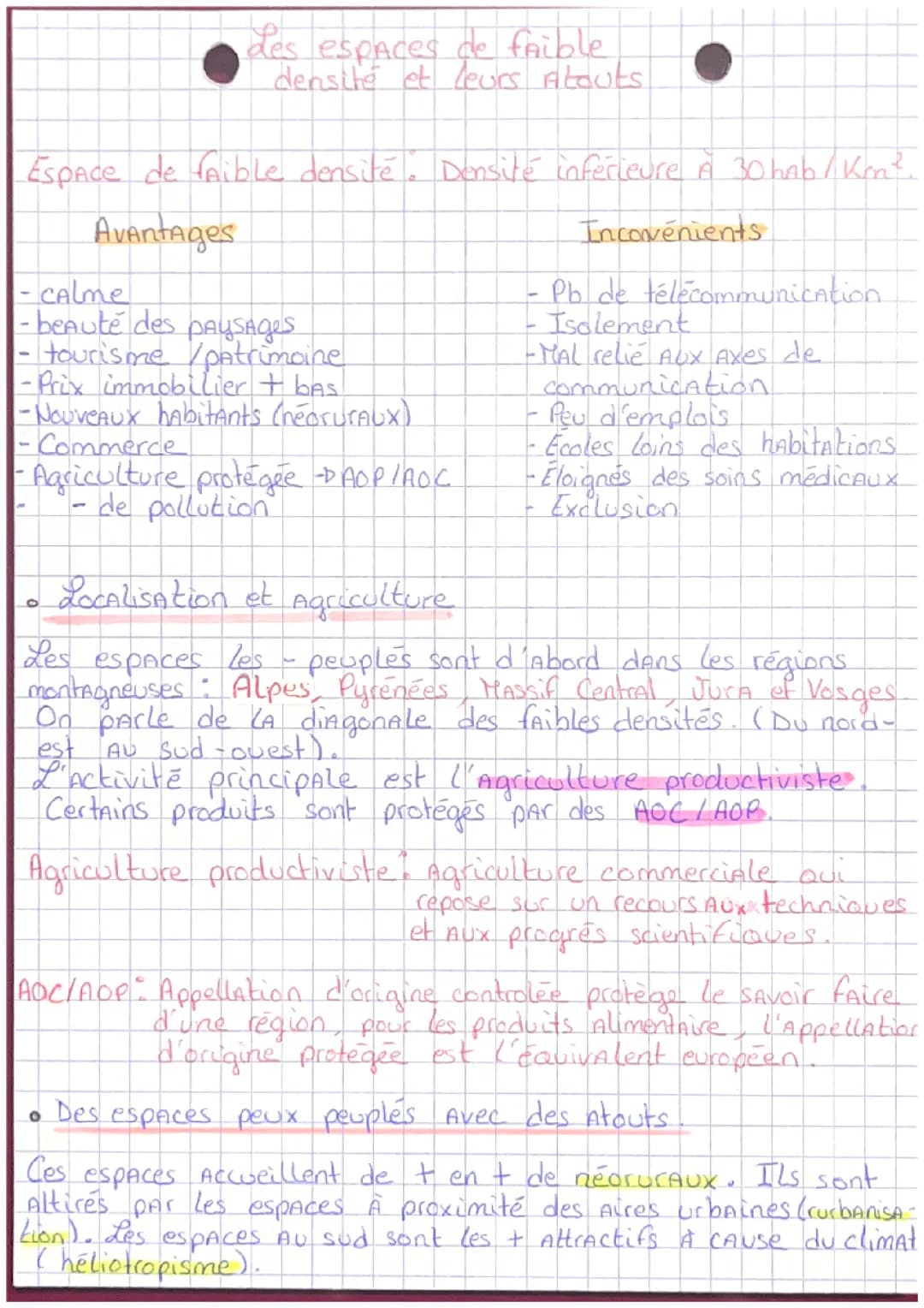 Les espaces de faibles densités et leurs atouts.