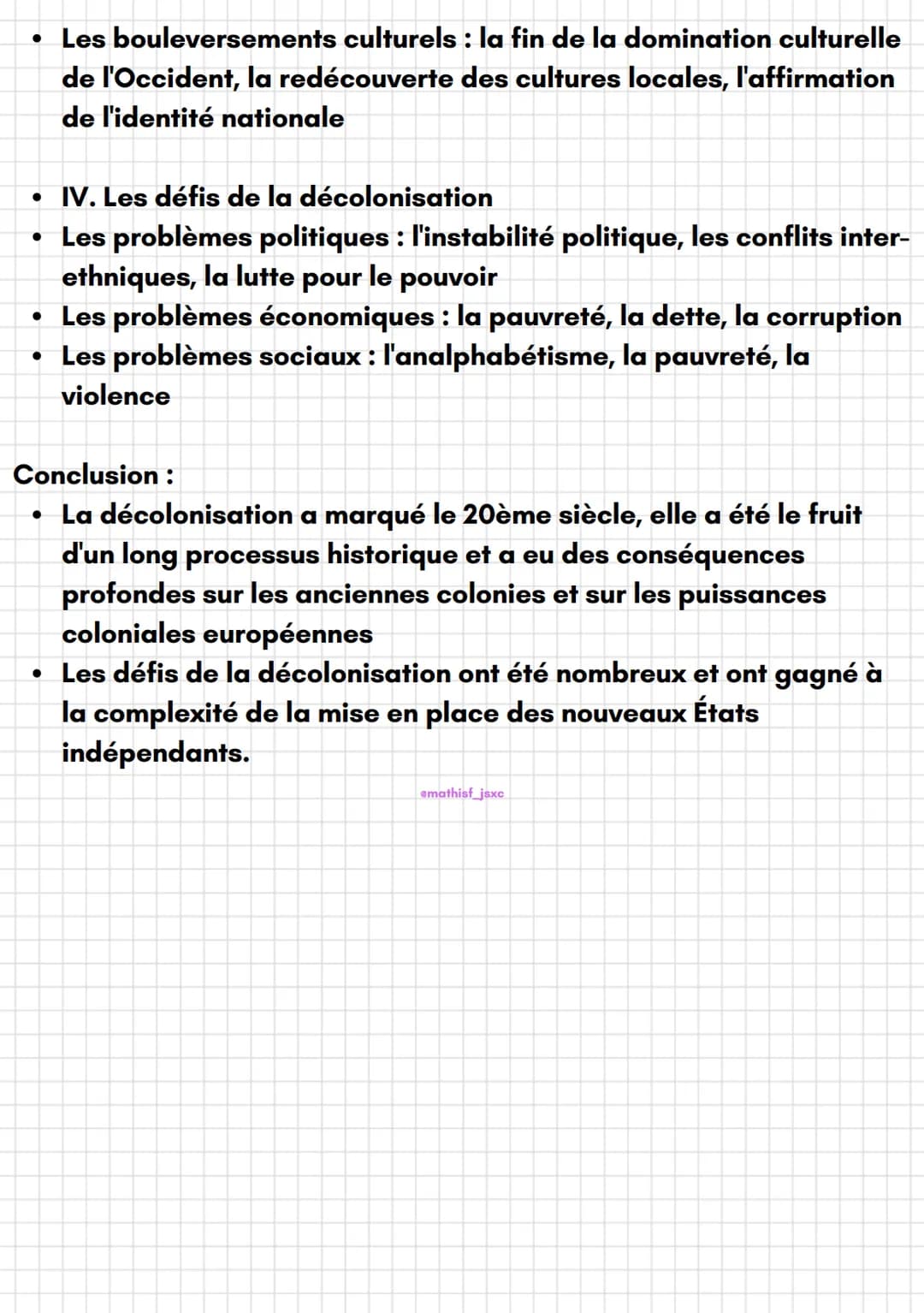 emathisf_jsxc
Histoire
La décolonisation
Introduction :
• La décolonisation : processus historique qui a marqué le 20ème
siècle, qui a vu le