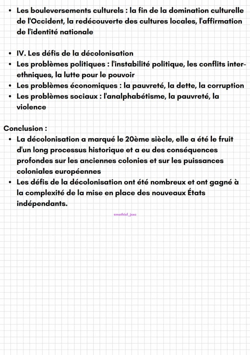 emathisf_jsxc
Histoire
La décolonisation
Introduction :
• La décolonisation : processus historique qui a marqué le 20ème
siècle, qui a vu le