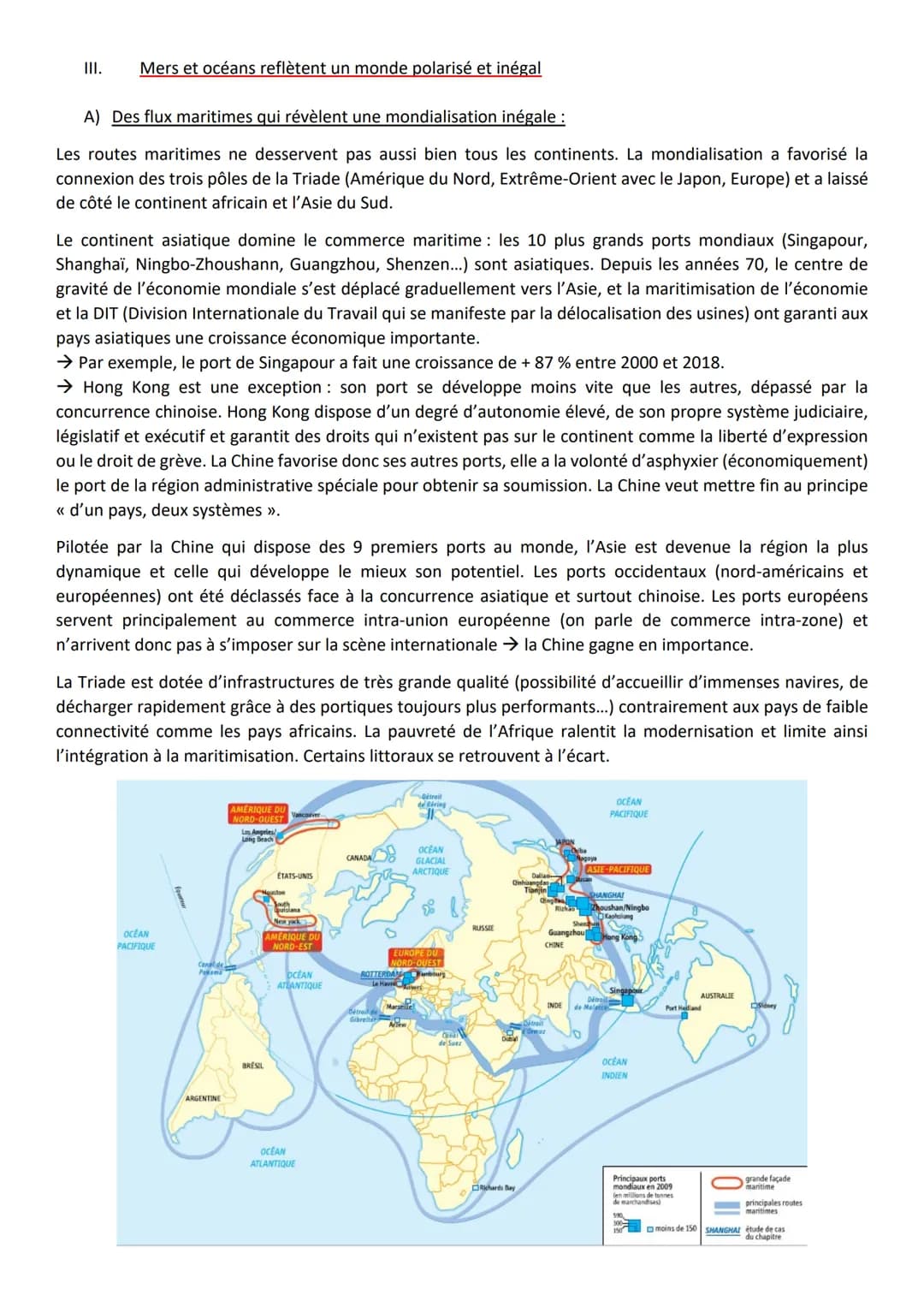 III.
Mers et océans reflètent un monde polarisé et inégal
A) Des flux maritimes qui révèlent une mondialisation inégale :
Les routes maritim