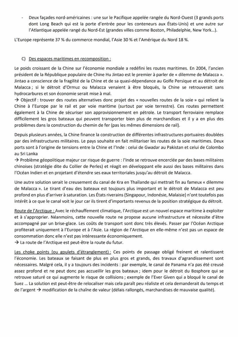 III.
Mers et océans reflètent un monde polarisé et inégal
A) Des flux maritimes qui révèlent une mondialisation inégale :
Les routes maritim