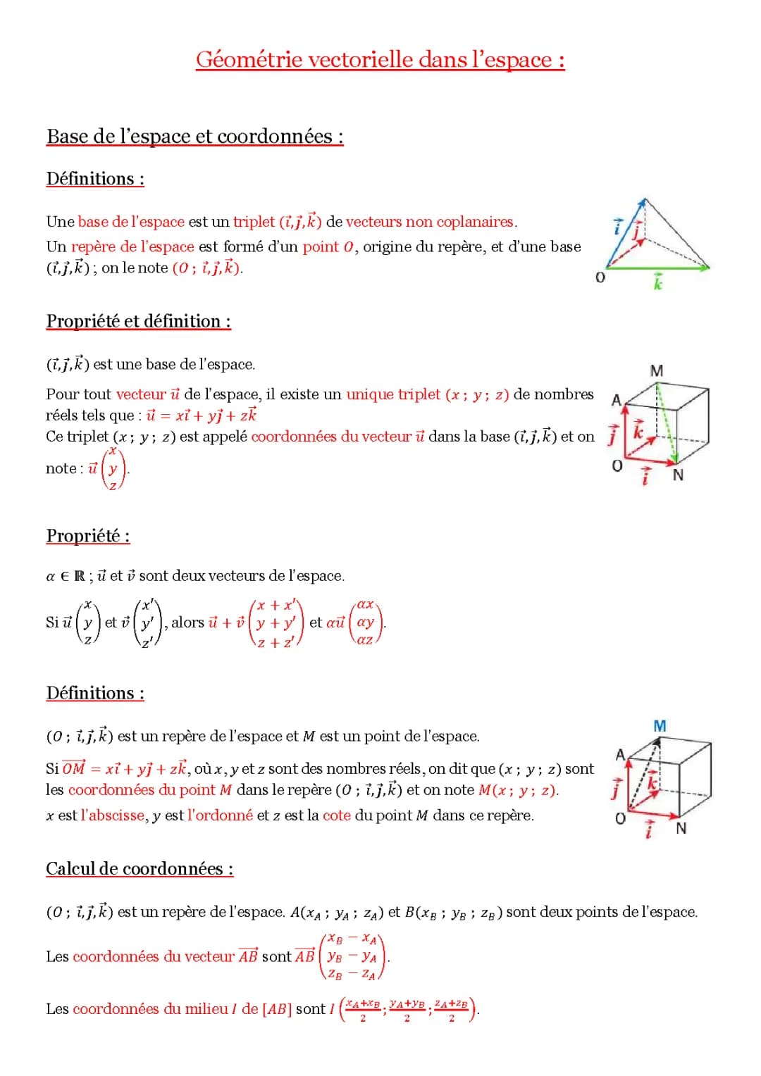 Géométrie vectorielle dans l'espace