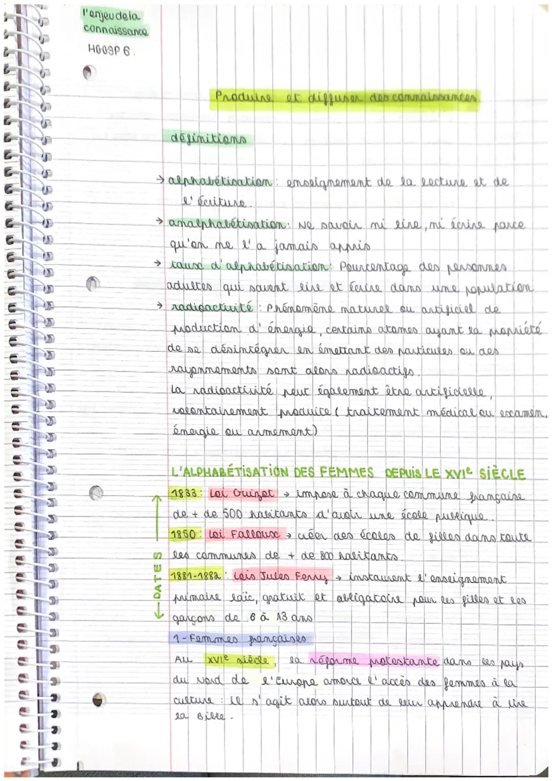 l'enjeu de la
connaissance
HOOSP 6.
Produire et diffuser des commaissances
définitions
> alphabétisation: enseignement de la lecture et de
l