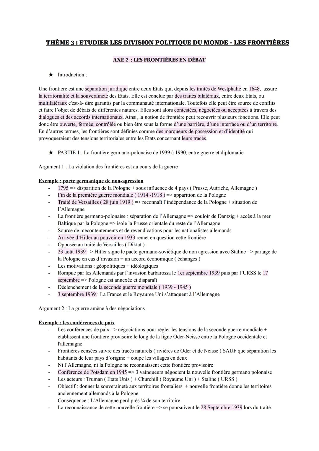 THÈME 3: ETUDIER LES DIVISION POLITIQUE DU MONDE - LES FRONTIÈRES
★ Introduction :
AXE 2 : LES FRONTIÈRES EN DÉBAT
Une frontière est une sép