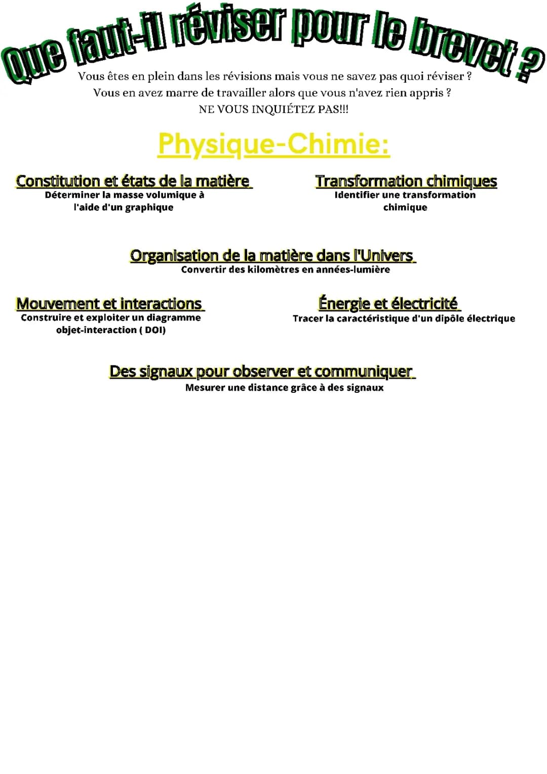 Que faut il réviser pour le brevet de physique chimie 