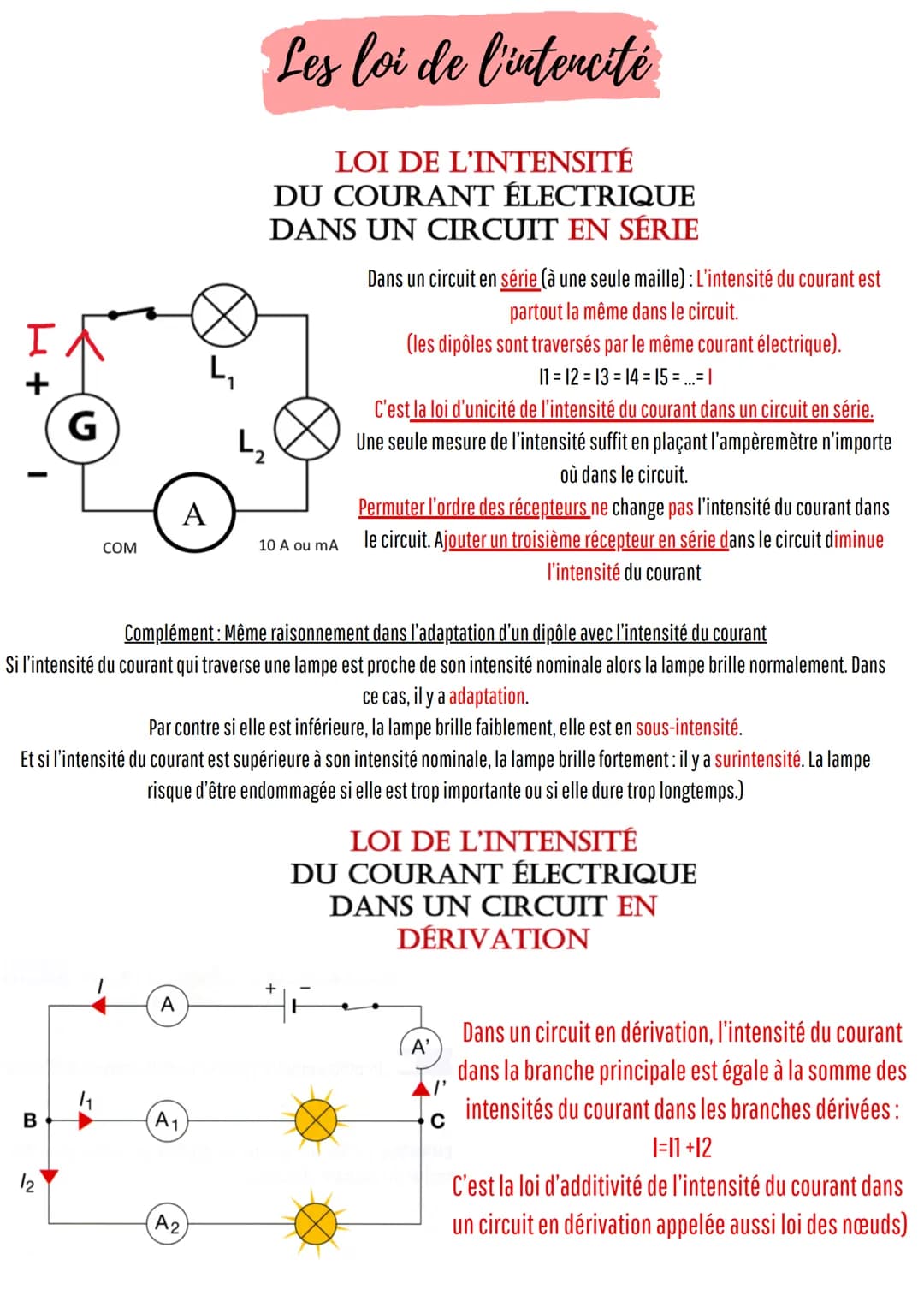 +H
G
COM
1₁
A
A
L₁
A₁
A2
L₂
Les loi de l'intercité
LOI DE L'INTENSITÉ
DU COURANT ÉLECTRIQUE
DANS UN CIRCUIT EN SÉRIE
Complément : Même raiso