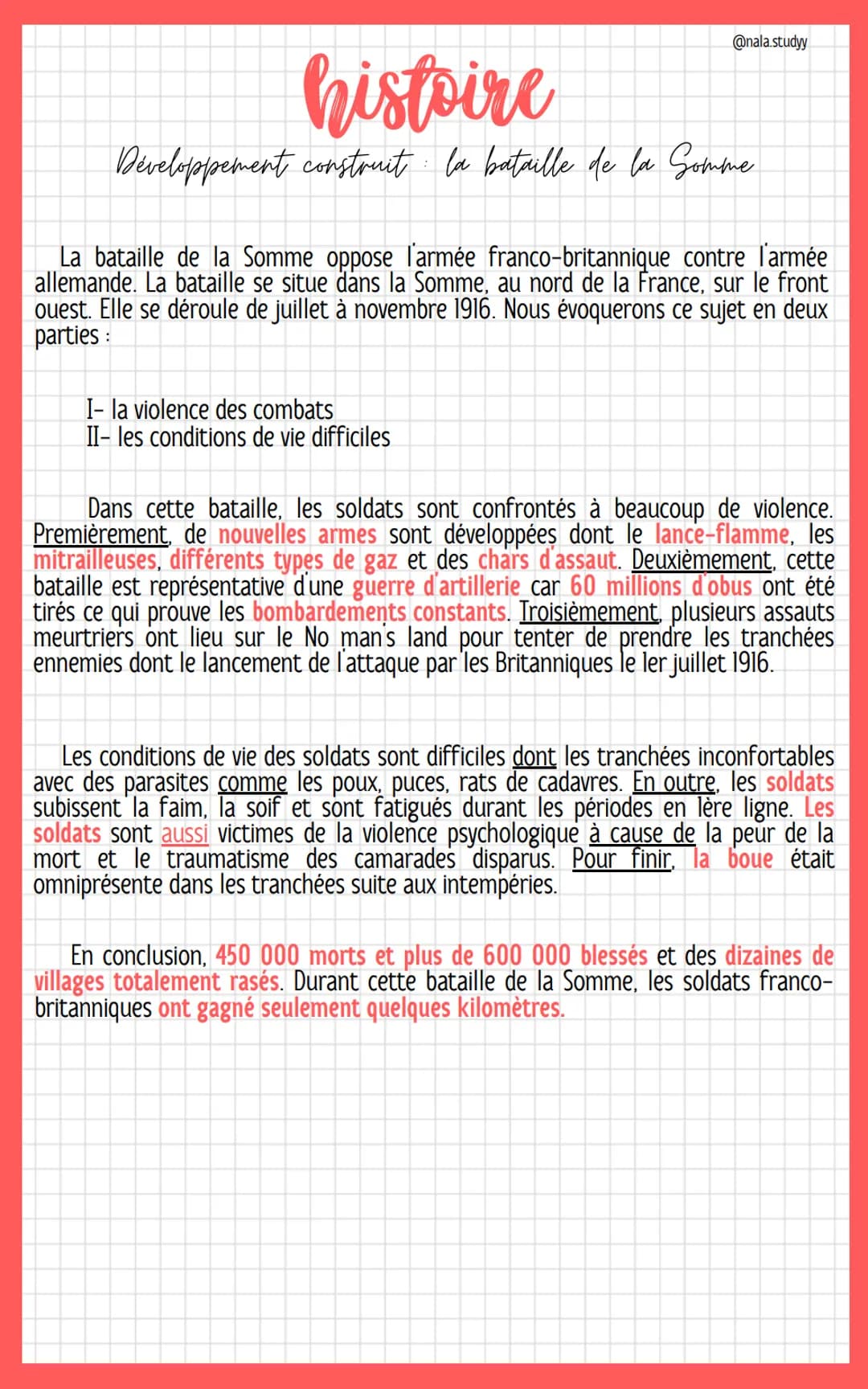 histoire
Développement construit la bataille de la Comme
1
En quoi la bataille de la Somme illustre-t-elle la violence des combats et les
di