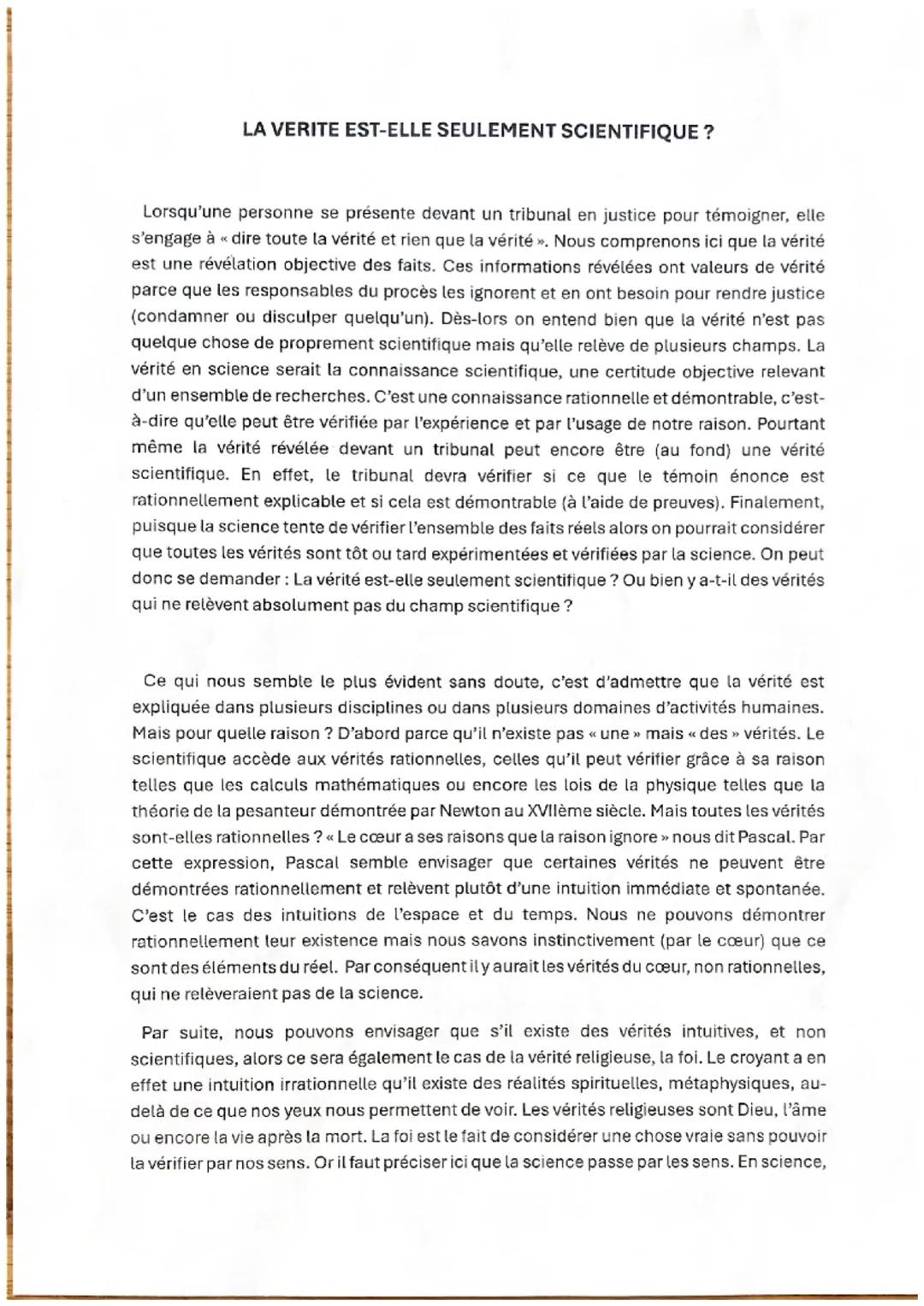 LA VERITE EST-ELLE SEULEMENT SCIENTIFIQUE?
Lorsqu'une personne se présente devant un tribunal en justice pour témoigner, elle
s'engage à «<d