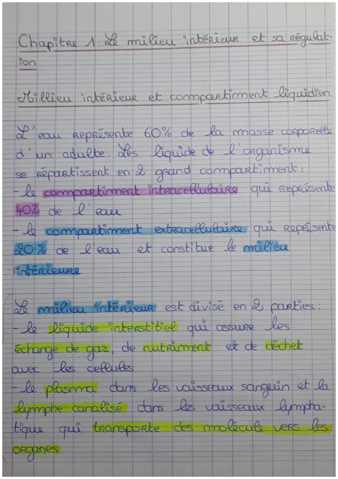 Chapitre 1. Le milieu intérieur et sa Régulat-
ion
Millieu interieur et compartiment liquidien
eau Représente 60% de la masse corporelle
d'u