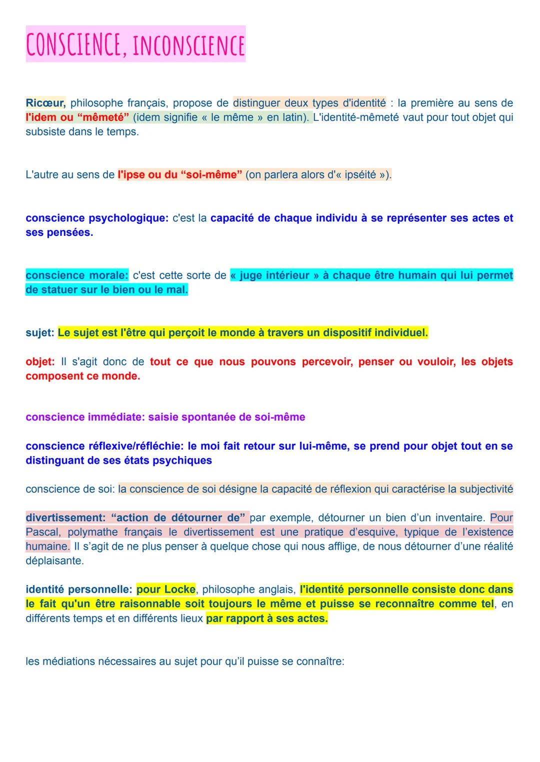 PHILOSOPHIE conscience, inconscience 