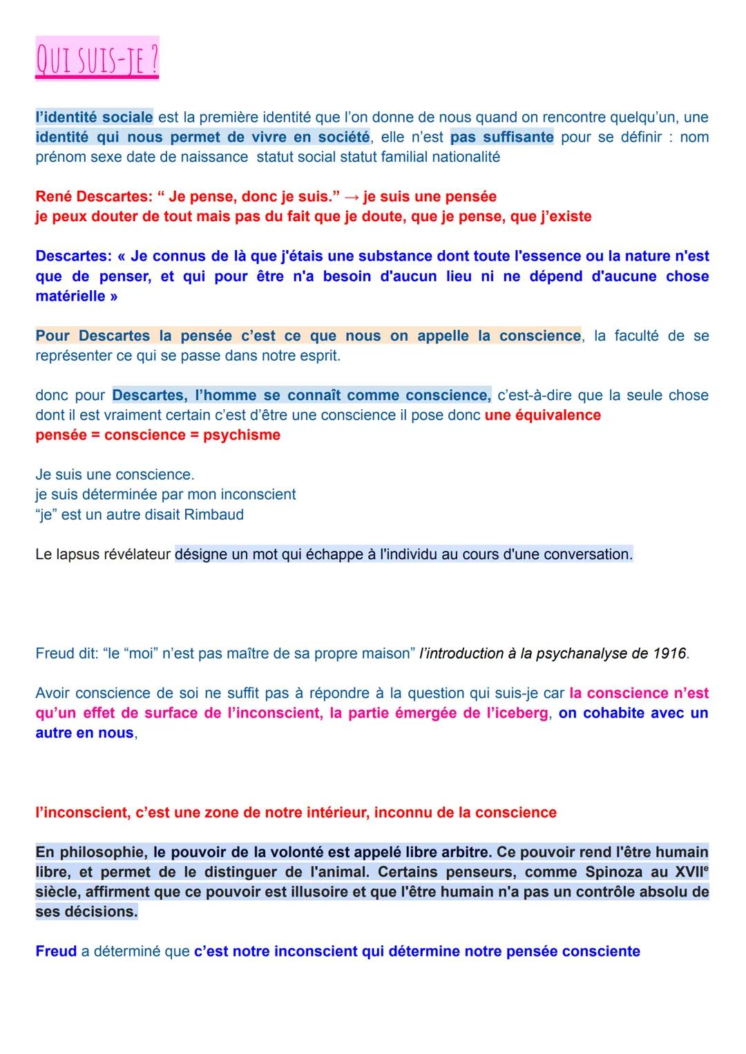 CONSCIENCE, INCONSCIENCE
Ricœur, philosophe français, propose de distinguer deux types d'identité: la première au sens de
l'idem ou "mêmeté"