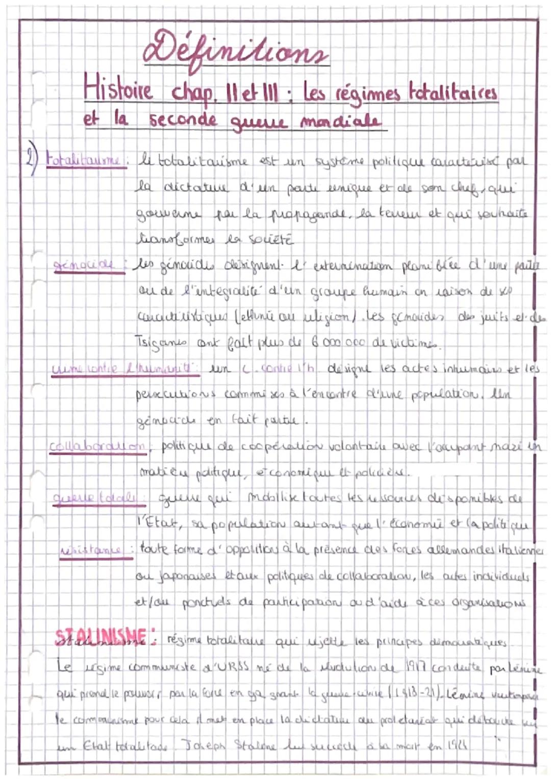 Fotalitaume:
H
Définitions
Histoire chap. 11 et 111: Les régimes totalitaires
et la seconde guerre mondiale
le totalitarisme est un système 