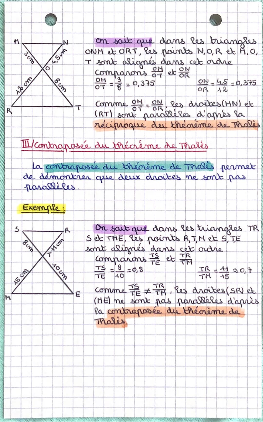 I/Theoreme
he thecreme de Thales permet de calculer une
congueur.
Exemples:
6,8cm
2
1,7cm
0,6cm
81,8cm
won't t
5,2cm
(ST) // (NO)
Mathématiq