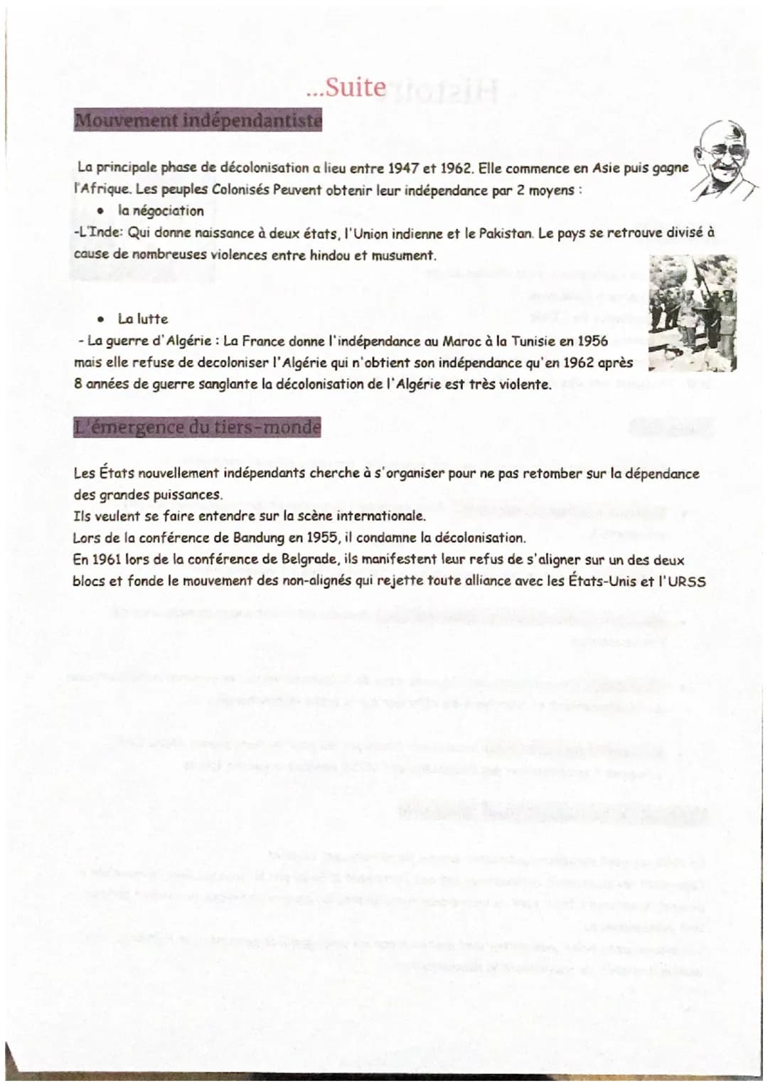 Histoire
Indépendance et nouveaux États,la décolonisation
Dates clés
1947-1962 : principale phase de la décolonisation
1946-1947: guerre d'I