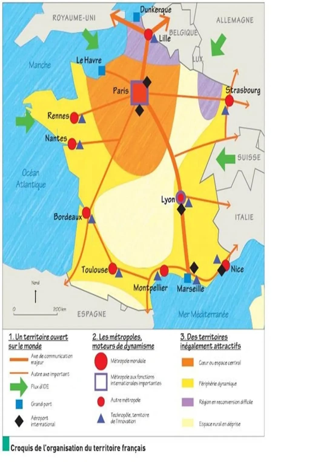 •Geographie
Les aires urbaines
1)Schema d'une aire urbaine
Définitions:
aire urbaine: Espace constitué d'une
ville-centre, couronne périurba