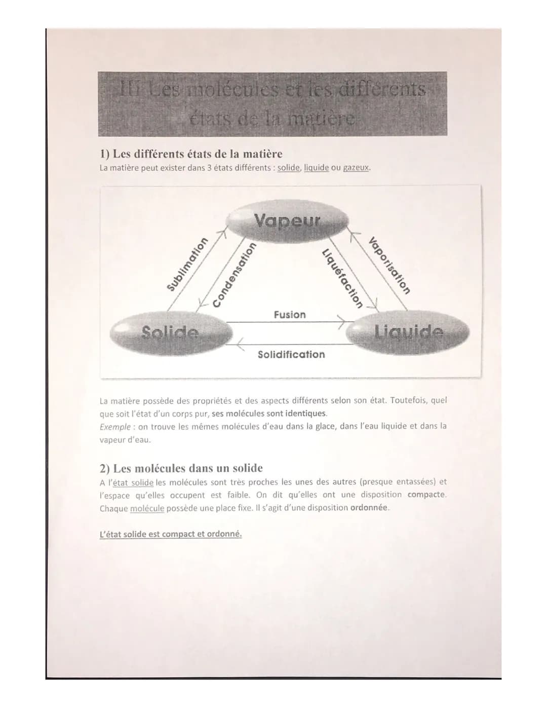 •
@
•
Description moléculaire de la matière
I Les molécules
Toutes les matières qui nous entourent sont constituées de particules microscopi