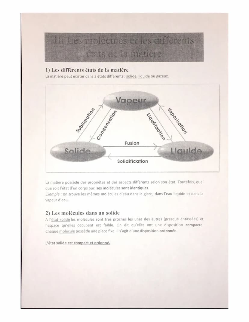•
@
•
Description moléculaire de la matière
I Les molécules
Toutes les matières qui nous entourent sont constituées de particules microscopi