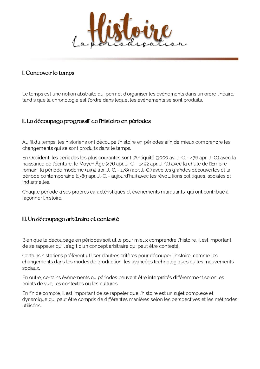Histoire - La périodisation historique 