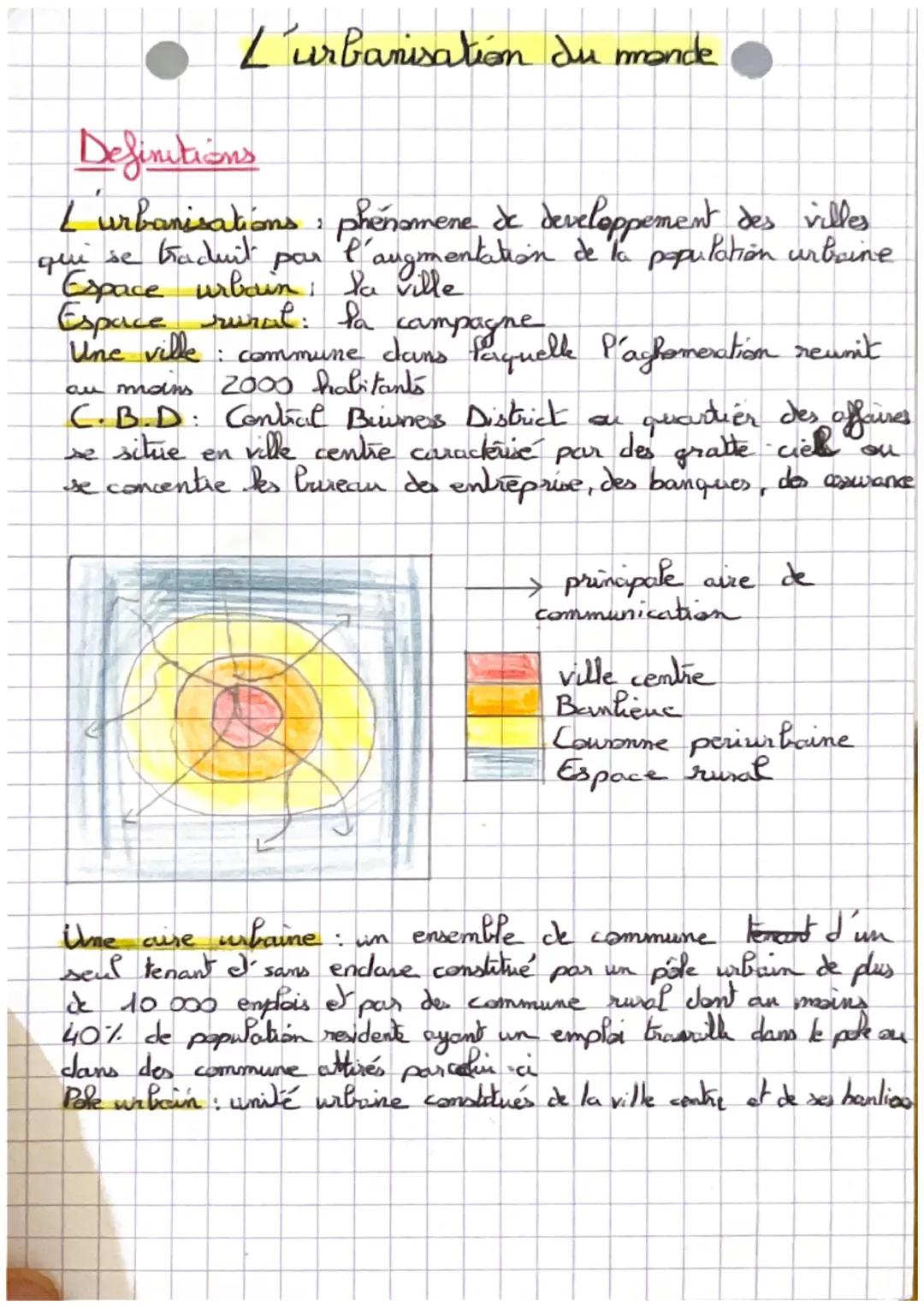 # L'urbanisation du monde

Definitions

L urbanisations: phenomene de developpement des villes
qui se traduit par l'augmentation de la popul