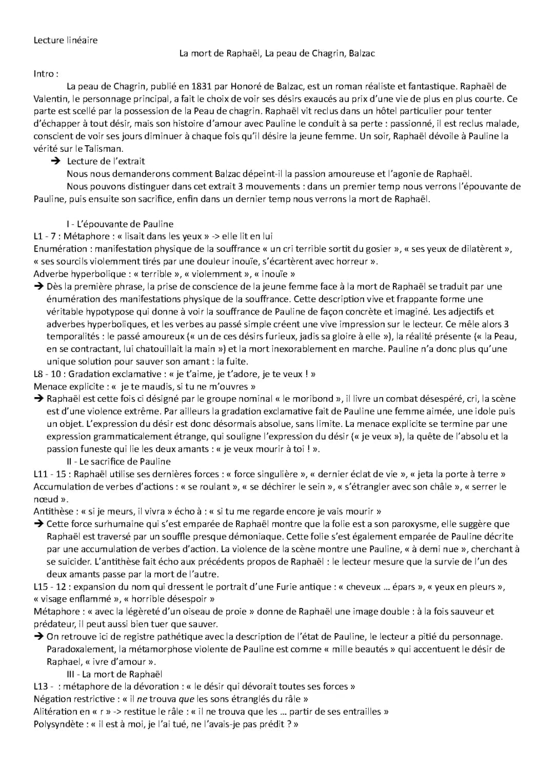 Analyse linéaire La Peau de chagrin: La mort de Raphaël et l'agonie