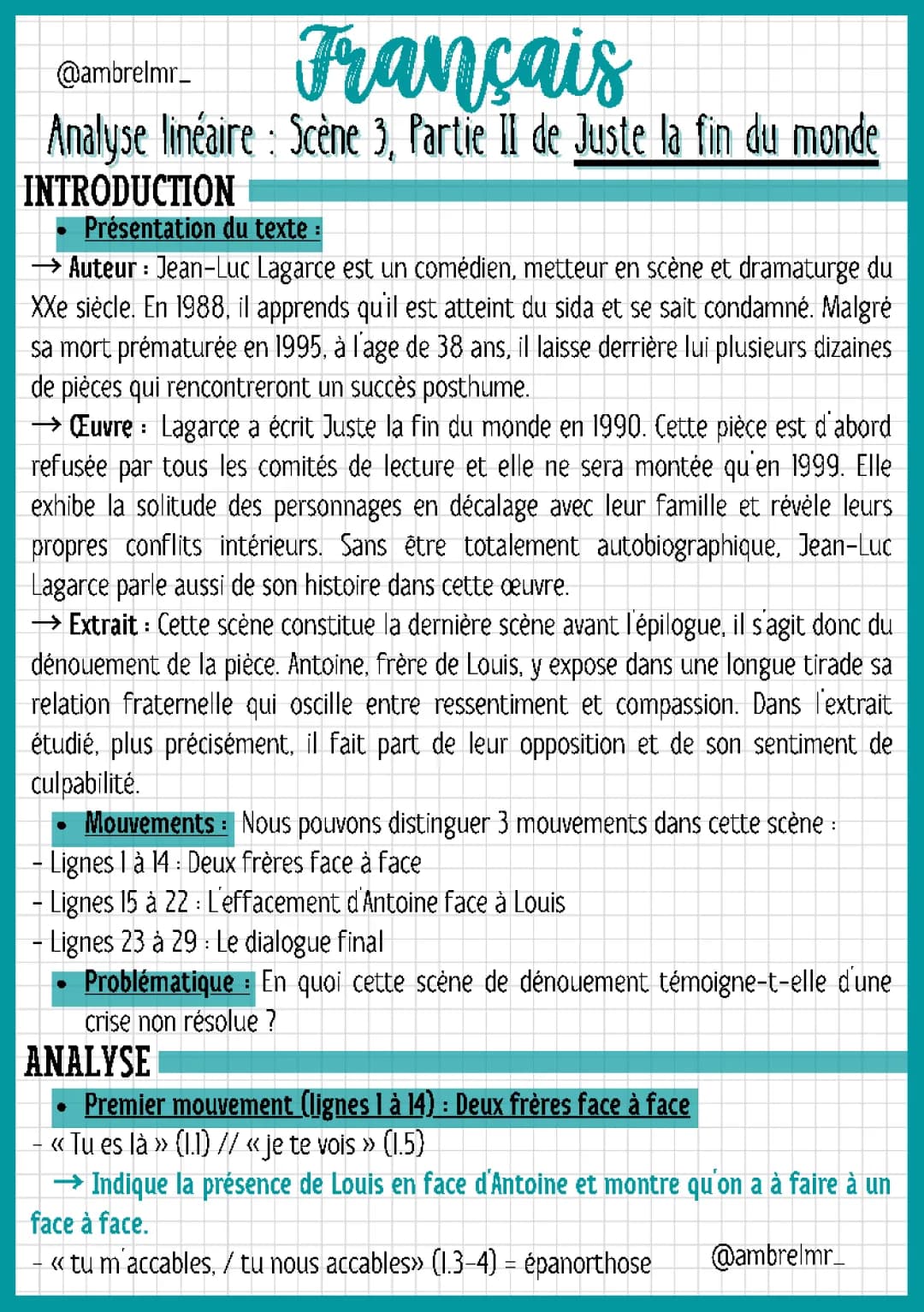 Juste la fin du monde Partie 2 Scène 3 Texte PDF : Analyse linéaire