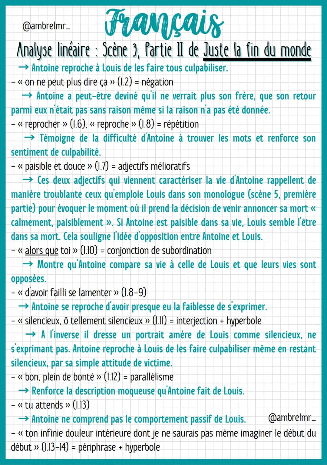 @ambrelmr_
Français
Analyse linéaire: Scène 3, Partie II de Juste la fin du monde
INTRODUCTION
Présentation du texte
→ Auteur : Jean-Luc Lag