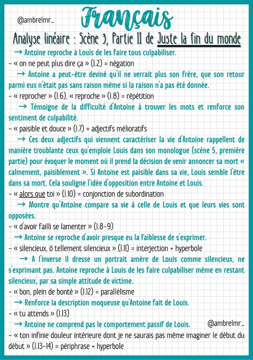 @ambrelmr_
Français
Analyse linéaire: Scène 3, Partie II de Juste la fin du monde
INTRODUCTION
Présentation du texte
→ Auteur : Jean-Luc Lag