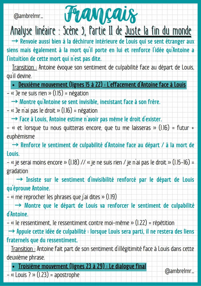 @ambrelmr_
Français
Analyse linéaire: Scène 3, Partie II de Juste la fin du monde
INTRODUCTION
Présentation du texte
→ Auteur : Jean-Luc Lag