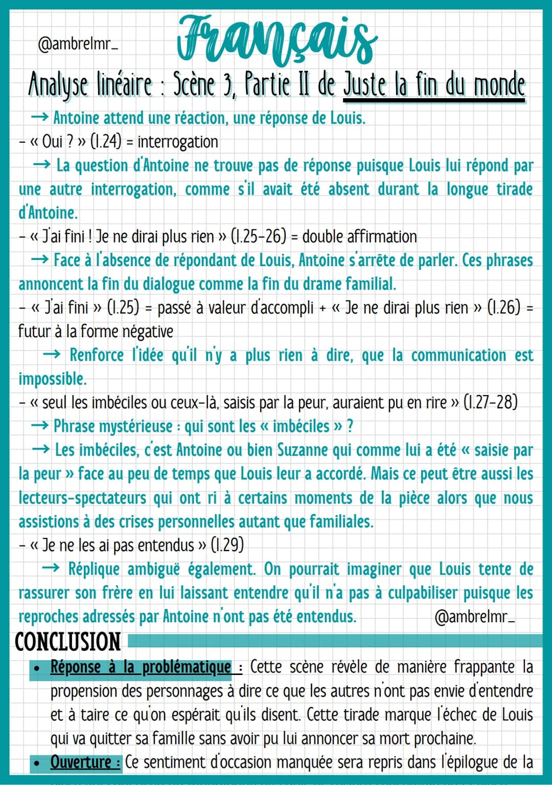 @ambrelmr_
Français
Analyse linéaire: Scène 3, Partie II de Juste la fin du monde
INTRODUCTION
Présentation du texte
→ Auteur : Jean-Luc Lag