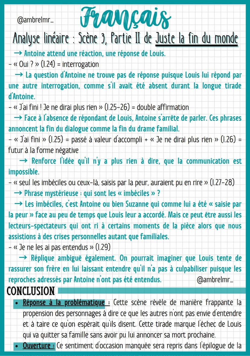 @ambrelmr_
Français
Analyse linéaire: Scène 3, Partie II de Juste la fin du monde
INTRODUCTION
Présentation du texte
→ Auteur : Jean-Luc Lag