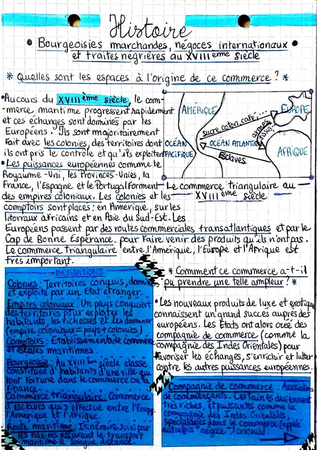 Histoire
• Bourgeoisies marchandes, négoces internationaux
et traites negrières au XVIIIeme siècle
* Quelles sont les espaces à l'origine de