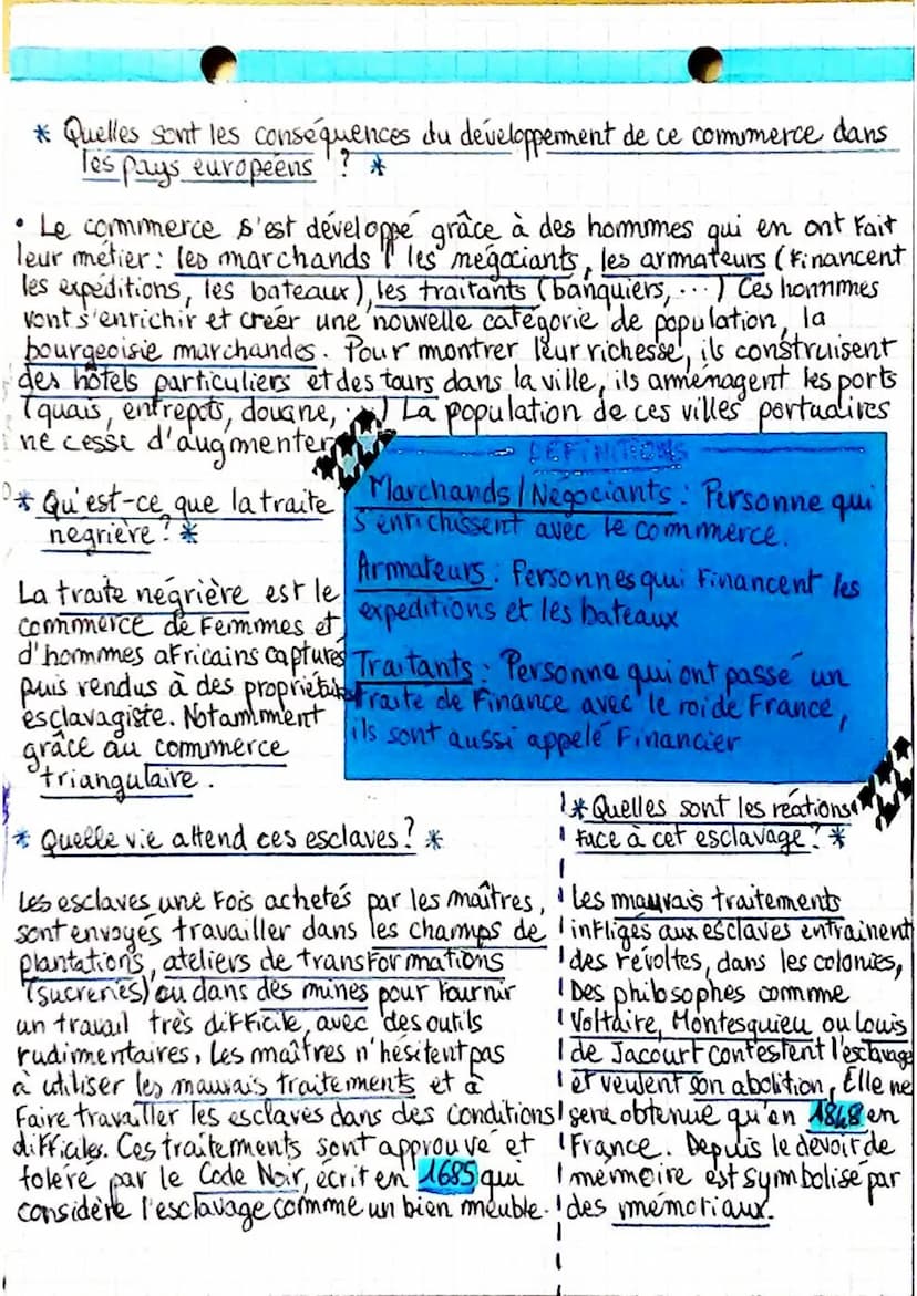Histoire
• Bourgeoisies marchandes, négoces internationaux
et traites negrières au XVIIIeme siècle
* Quelles sont les espaces à l'origine de
