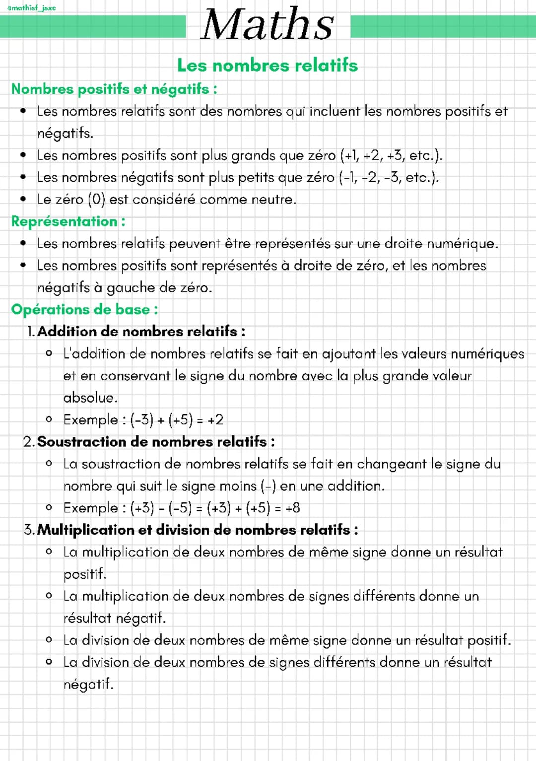 Les nombres relatifs