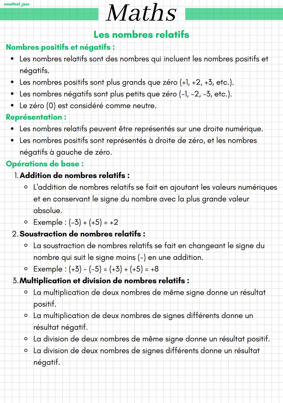 amathisf_jsxc
Maths
Les nombres relatifs
Nombres positifs et négatifs :
• Les nombres relatifs sont des nombres qui incluent les nombres pos