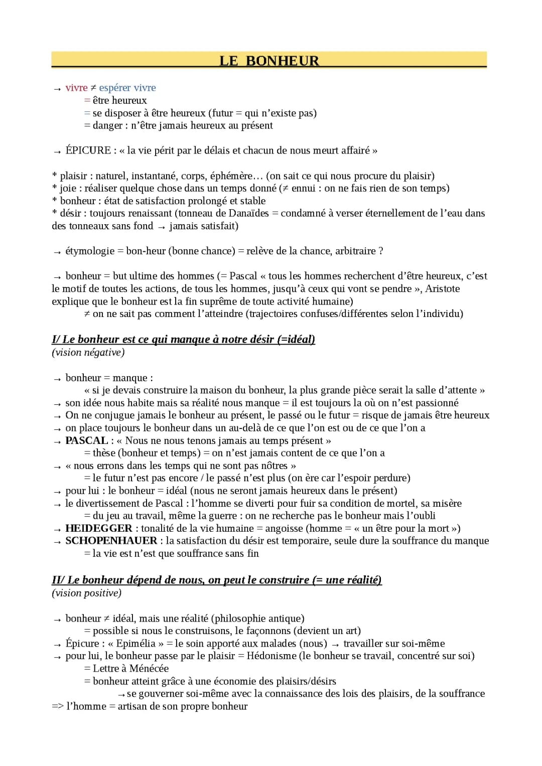 Dissertation Philosophie Bonheur PDF - Sujet corrigé et citations d'Épicure et Platon