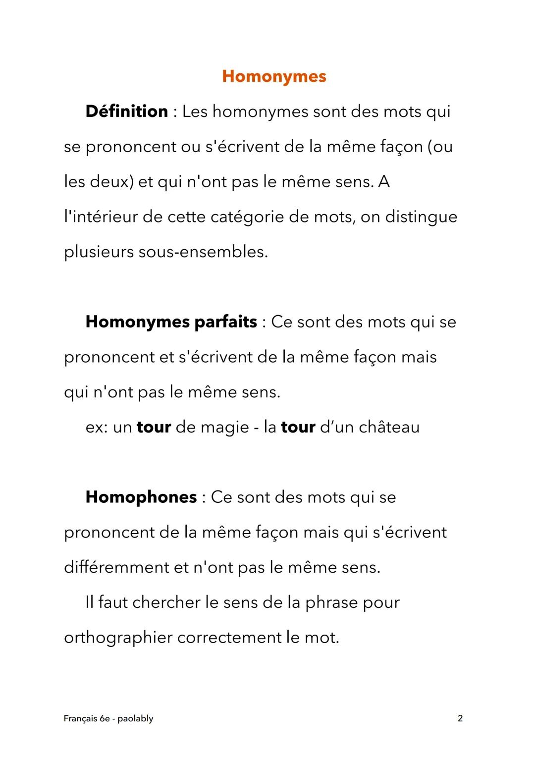 Français 6e

Homonymes et paronymes

@paolably
knowunity

Français 6e - paolably

1 # Homonymes

Définition: Les homonymes sont des mots qui