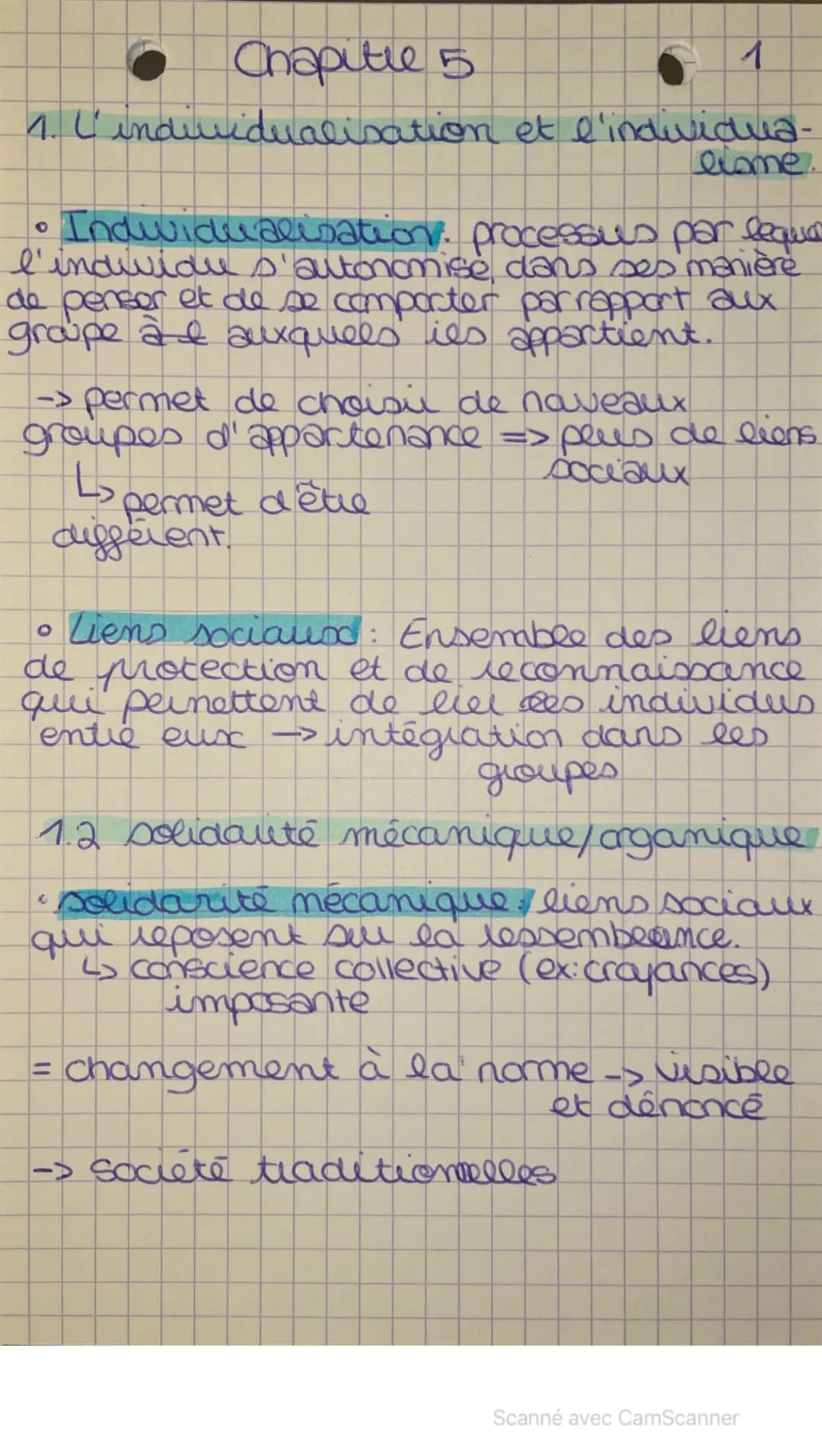Chapitie 5
1. L' individualisation et l'individua-
ecome
1
• Individualisation processus par lequer
l'individue s'autonomise dans ses manièr