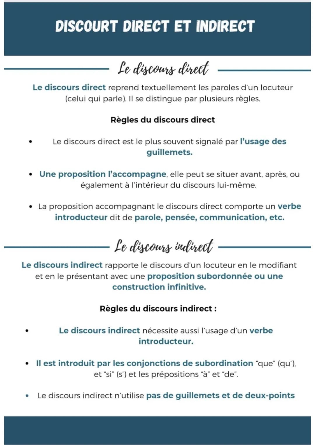 DISCOURT DIRECT ET INDIRECT
Le discours direct
Le discours direct reprend textuellement les paroles d'un locuteur
(celui qui parle). Il se d