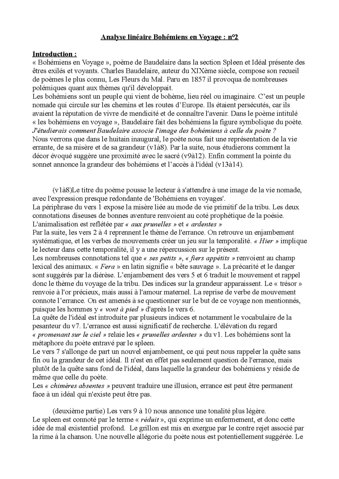 Analyse linéaire et thématique de "Bohémiens en Voyage" de Baudelaire