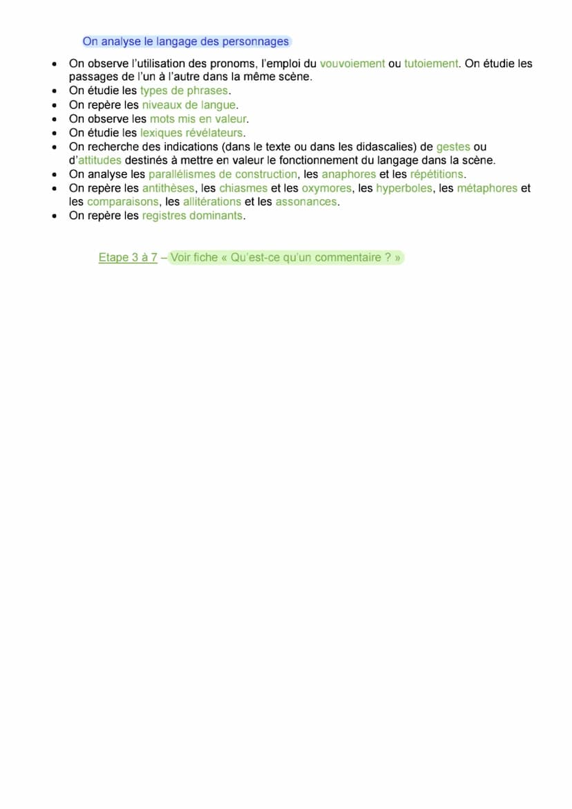 •
•
Français
Préparer le commentaire d'un texte de théâtre
Etape 1 - Repérer le plus évident
On analyse l'effet sur le lecteur : rire, pitié