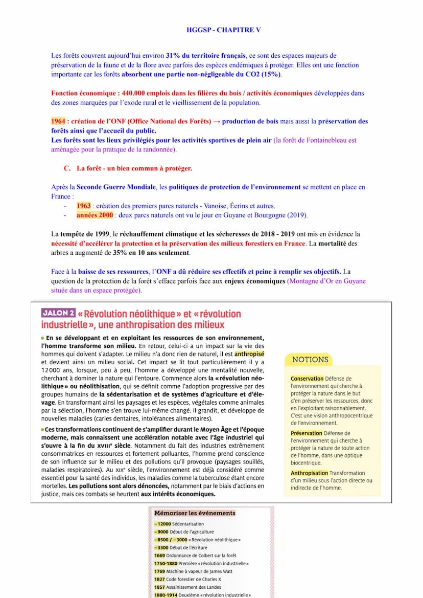 HGGSP CHAPITRE V
L'environnement : entre exploitation et préservation.
<< La France périra faute de bois. » - Jean Baptiste Colbert, ministr