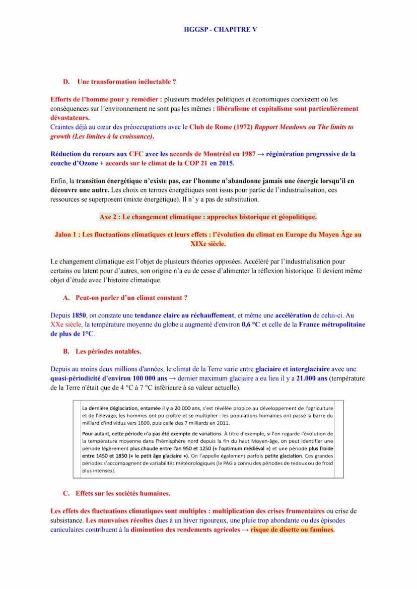 HGGSP CHAPITRE V
L'environnement : entre exploitation et préservation.
<< La France périra faute de bois. » - Jean Baptiste Colbert, ministr