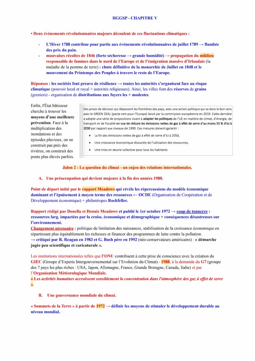 HGGSP CHAPITRE V
L'environnement : entre exploitation et préservation.
<< La France périra faute de bois. » - Jean Baptiste Colbert, ministr