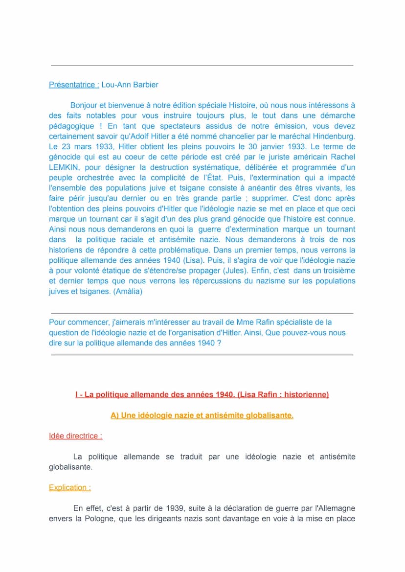 UNE GUERRE D'EXTERMINATION : LE
GÉNOCIDE JUIF ET TSIGANE
(WARNING POUR LA PROF: tout le monde à bien travaillé sur le framapad c'est juste
q