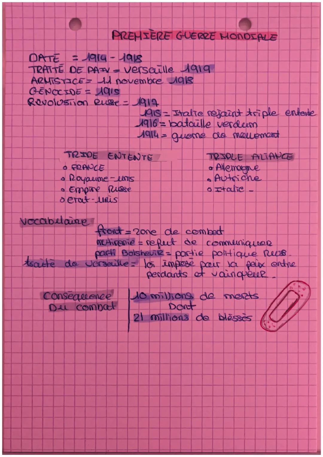 # PREMIÈRE GUERRE MONDIALE
DATE = 1919-1918
TRATTE DE PAY - versaille 1919
ARMISTICE 11 novembre 1918
GENOCIDE = 1915
Revolustion Russe = 19