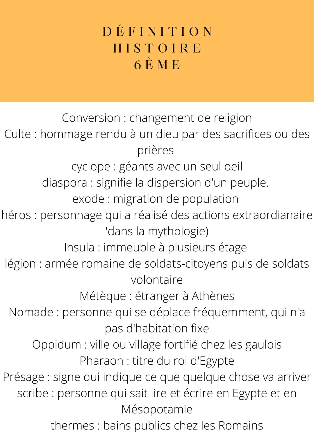 DÉFINITION
HISTOIRE
6Ε ΜΕ
Acropole: colline sacrée au centre de la ville
Administrateur : homme qui est chargé d'appliquer les
décisions du 