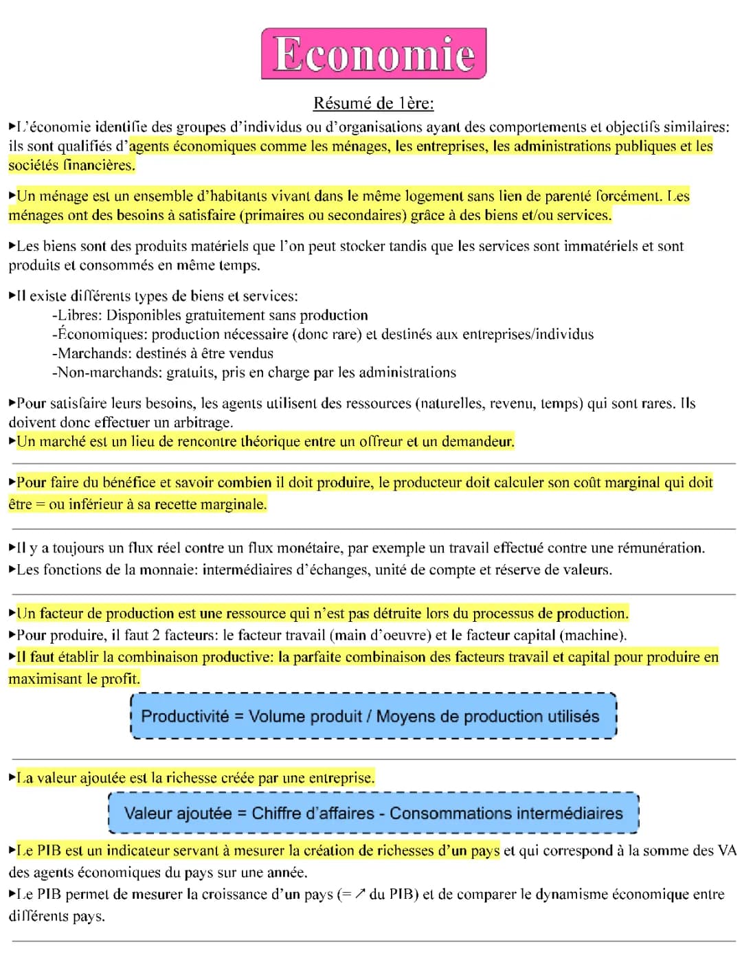 Fiche révision bac STMG PDF: Économie et Droit 1ère/Terminale