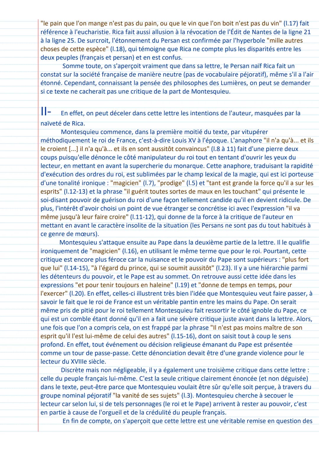 Lettres persanes (1721), Montesquieu :
commentaire de la lettre 24
Introduction:
De par ses œuvres telles que De l'esprit des lois (1748) ou