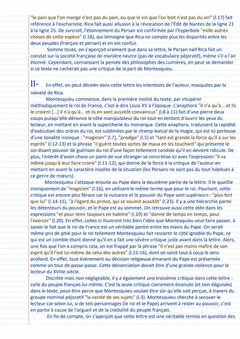 Lettres persanes (1721), Montesquieu :
commentaire de la lettre 24
Introduction:
De par ses œuvres telles que De l'esprit des lois (1748) ou